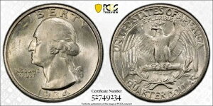 1934�N P ���V���g�� �N�H�[�^�[ PCGS MS-65 �~�f�B�A�� ���b�g�[
