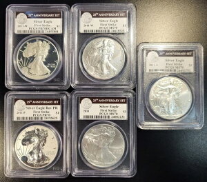 2011�N �A�����J���C�[�O�� �V���o�[ 5���Z�b�g 25���N�L�O PCGS PR/MS70 �t�@�[�X�g�X�g���C�N