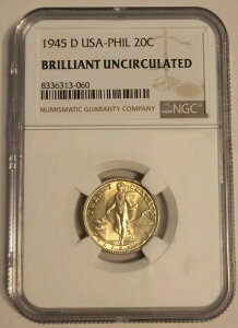 1945-D USA-PHIL 20C NGC�u�����A���g�A���T�[�L�����[�g�A�t�B���s���V���o�[20�Z���^�{