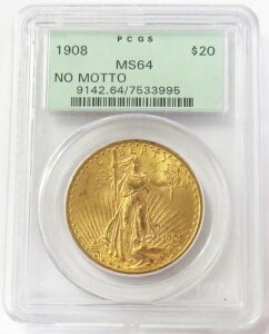 1908�N ���b�g�[�Ȃ� ���� US $20 �Z���g�S�[�f���Y�R�C�� PCGS �~���g�X�e�[�g 64 �O���[�����x��