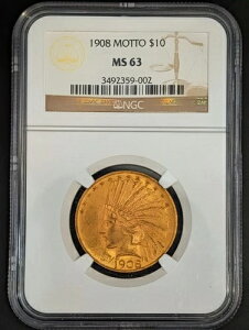 NGC MS63 1908�N ���b�g�[�E�C���f�B�A�� 10�h�����C�[�O�� 0.4838�I���X ���� �č� 3492359-002