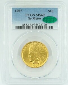 1907�N PCGS & CAC MS62 10�h�����݃C���f�B�A�����b�g�[�Ȃ�