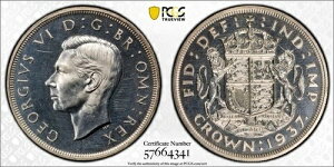 �C�M���X 1�N���E�� 1937�N�APCGS PR63�v���[�t�A�J���I�\�ʁA�V���o�[ KGVI. K6