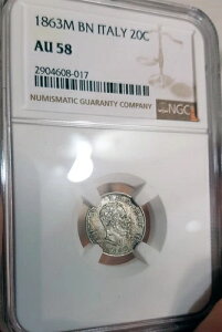 *** NGC *** �C�^���A *** �V���o�[ 20 �Z���e�V�~ *** 1863 *** AU58 �A���_�[�Q�[�W ~UNC **n6