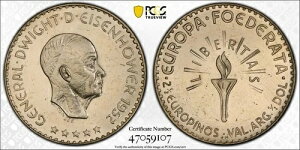 1952�N HM ���[���b�p 2 1/2 ���[���s�m�X PCGS MS64 �h���C�g�E�A�C�[���n���[ ��� X#11