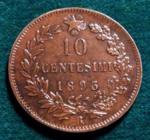 �E���x���g1�� 10 Centesimi 1893 ���[�} �G�N�Z�����g �A���R���� NC