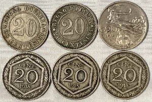 ���B���e�[�W ���b�g 6 �R�C�� �C�^���A 20 Centesimi 1894�A1913R�A1918R�A���[�������ȑO�̋���