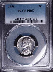 1951�N PCGS PR67 �W�F�t�@�[�\���j�b�P�� 5�Z���g�v���[�t�R�C���c�f���炵���\�ʂƐF��