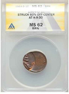ER009 1964-D 1C �����J�[�� �Z���g -- ���S���� 60% �I�t�őł��ꂽ -- ANACS MS62RB