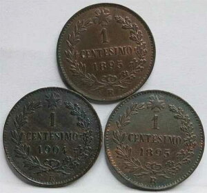 �C�^���A ���b�g 3x1 Centesimo 1895 1904 ���[�} AU UNC �E���x���g1�� �Ԋ� �u�����Y #P09