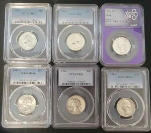 6���Z�b�g 90% �� ���V���g�� �N�H�[�^�[ 1954-D & 1964 PCGS/NGC PR/MS ���b�g PR67�AMs64