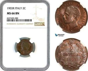 AK368�A�C�^���A�A���B�b�g���I �G�}�k�G�[�� III�A2 Centesimi 1903 R�ANGC MS66BN�A�g�b�v �|�b�v!