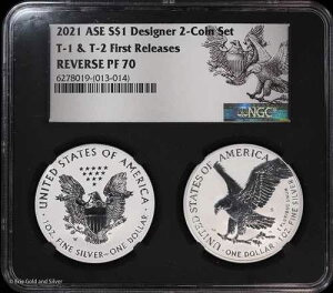 2021�N $1 �A�����J�� �V���o�[ �C�[�O�� �h�� �f�U�C�i�[ 2���Z�b�g NGC Rev PF 70| T-1 & T-
