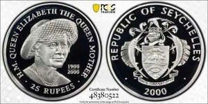 2000�N �Z�C�V�F�� 25���s�[ �G���U�x�X2�� �v���[�t�V���o�[ PCGS PR 70 DC