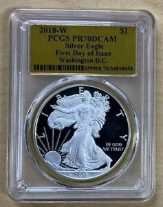 2018�N �v���[�t 1�h�� �A�����J�� �V���o�[ �C�[�O�� PCGS PR70DCAM �S�[���h���x�� ���s����