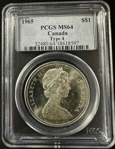 �J�i�_ - 1965 �N�^�C�v 4 �V���o�[ �_���[ - PCGS MS64 - ����̂���㎿�ȕ\��!