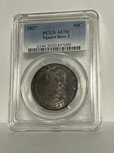 ���ɌÂ��L���b�v�t�������n�[�t�h�� 1827�N PCGS AU-50 �X�N�G�A�x�[�X 2