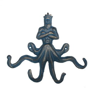 K[fjO m^InbgnK[V[u[|ZChǊ|SnK[4tbNAIAzepbN[nK[AMtg Clothes towel hat haning hook Sea blue Poseidon wall mounted cast iron ha