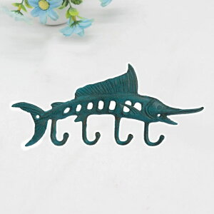 K[fjO StbNu[}[tBbV4tbNtR[gLbvƃL[̑܂͉Oł̕ۊ10 Cast Iron hooks Blue Marlin Fish with 4 Hooks Crafts Decoration for Coat Caps and Keys