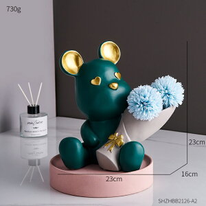 IuWF yԕrO[zxAtBMA[gCƂ̑_ȃrO[̑Q̃fXNANZT[̎fMtg yVase-greenzBear Figurines Storage Tray Home Deco