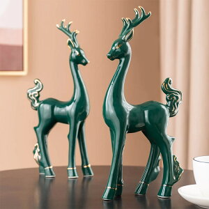 IuWF ̑O[Z~bNA[gfk̉Ƃ̑rO[̑fXNANZT[NX}Xv[g Deer Statue Green Ceramic Sculpture Art Animal Model Nordic Home Dec