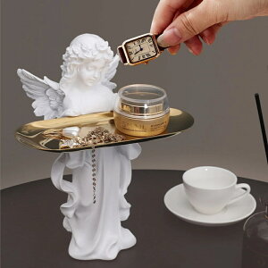 IuWF Vg[gCkpfƂ̑l`rO[̑fXNANZT[Mtg Angel Statue Storage Tray Nordic Art Sculpture Model Home Decor White Resin Doll Living Room De