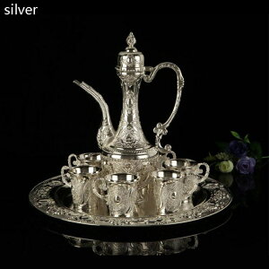 K[fjO yVo[z[bpVCj[Vo[bLJ[|bgA6JbvƃEhgCZbg ysilverzEuropean Engraved Shiny Silver Plating Zinc Alloy Liquor Pot Wit