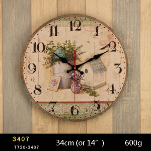 ガーデニング 【3407】ヴィンテージ34cm丸型室内装飾木製壁掛け時計アラビア語番号と仲良しとの楽しい時間ロンドンプリント14インチ時計 【3407】Vintage 34cm Round Home Decor Wooden Wall Clock With Arabic 