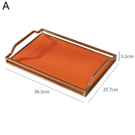 ガーデニング 【A】ヨーロピアンモダンシンプルアクセントホーム卓上長方形形状オレンジレザー収納トレー金メッキメタルスタンディングウェイ 【A】European Modern Simple Accents Home Tabletop Rectangle Shape Orange Leather Storage Tray With Gold Plating Metal Stan