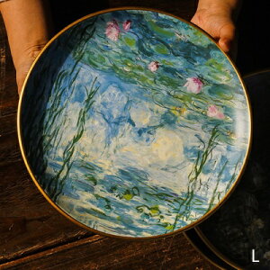 ガーデニング 【L】ヴィンテージ10インチラウンドセラミックデコレーションプレート、ディスプレイボトムラックホームガーデンウォールハンギングヒマワリツリーロータスオンペインティ