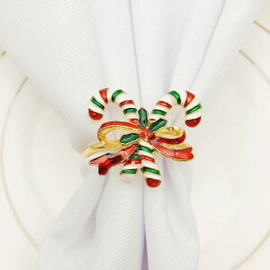 K[fjO NX}XO[bhLfB[ivLO6ZbgS[hbLnhGiƕ΂ŏꂽivLT[N Christmas Green Red Candy Canes Napkin Ring