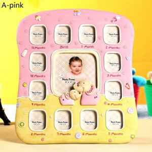 K[fjO ysNzsNu[1N̐Ԃ̎̃tHgt[[bp̉Ƃ̑ۂ̗̒܂̎Ԃ̐Ԃ̊z yA pinkzPink Blue My First Year Baby's Resin Photo Frame 