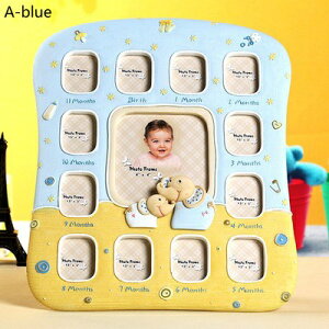 K[fjO yu[zsNu[1N̐Ԃ̎̃tHgt[[bp̉Ƃ̑ۂ̗̒܂̎Ԃ̐Ԃ̊z yA bluezPink Blue My First Year Baby's Resin Photo Frame 