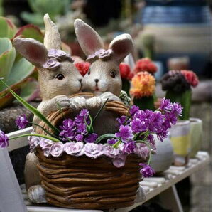 K[fjO ystyle2-ԂȂzAEghA킢ETMJGAؔ땗iuԕr냔BH|i ystyle2-no flowerzOutdoor Cute Rabbit Frog Flower Pot Resin Ornaments Garden Landscape 
