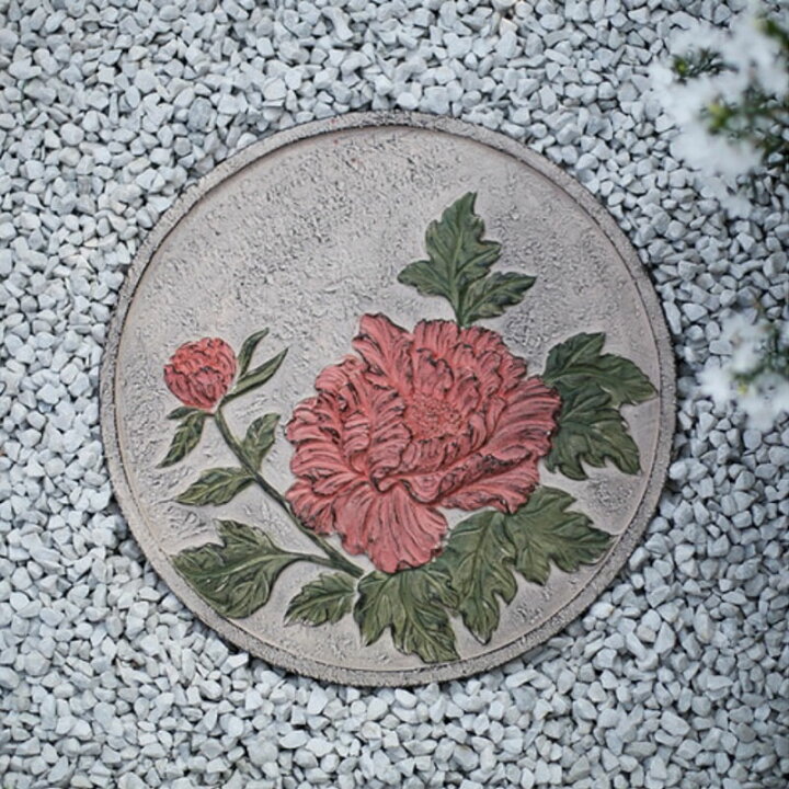 楽天市場 ガーデニング 踏み石 庭石 敷石 飛び石 ステップストーン 絵飛び石 丸型 牡丹 送料無料 輸入品 ガーデン エクステリア ポーチ ビビット通販２号店