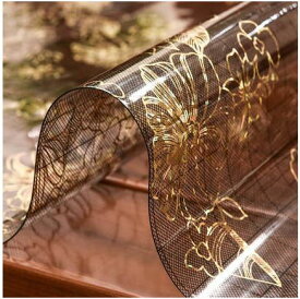 テーブルクロス ビニール おしゃれ 撥水 テーブルマット 北欧風 透明 ゴールド/花柄A：厚さ1.0mm：90x160cm [送料無料 輸入品] 海外 輸入雑貨 インテリア リビングテーブル 食事 メインテーブル 黒 ブラック 半透明