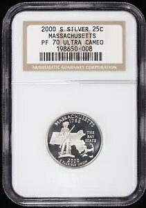 2000-S 25c �V���o�[ �v���[�t �}�T�`���[�Z�b�c �}�T�`���[�Z�b�c�B �N�H�[�^�[ NGC PF 70 �E���g�� �J���I PR
