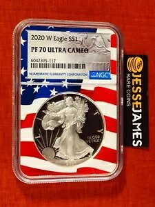 2020 W プルーフ シルバー イーグル NGC PF70 ウルトラ カメオ USA フラッグ コア ホルダー
