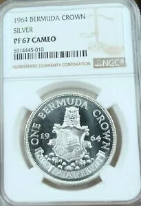 1964 バミューダ シルバー 1 クラウン NGC PF 67 カメオ希少ハイグレード プルーフ ストライク