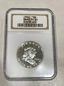 1962 NGC PF68 �J���I �V���o�[ �v���[�t �t�����N���� 50 �h�� �u���C�g �z���C�g �R�C�� 50C