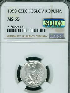 1950 �`�F�R�X���o�L�A �V���o�[ �R���i NGC MS65 PQ MAC �\�� �ō����O���[�h & �X�|�b�g���X