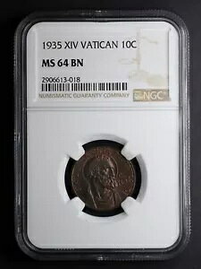 NGC MS 64 BN - o`J 1935 XIV 10 Centesimi - 1 ̃tBi[ (FDC)