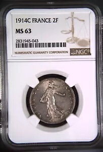 2 �t���� 1914 C �t�����X �J�X�e�� �T���Z�� NGC MS63 �t�����X �t����-
