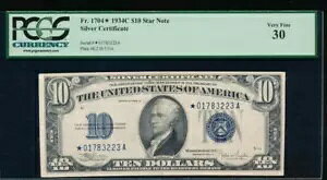 AC Fr 1704 1934C $10 �V���o�[�ؖ��� �X�^�[�m�[�g PCGS 30