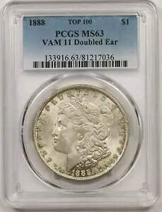 1888�N �g�b�v100 $1 PCGS MS 63 (VAM 11 �_�u���C���[) ���[�K�� �V���o�[ �_���[