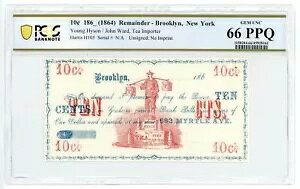1860�N�� 10c John Ward�AYoung Hyson �g���A���Ǝ� - �j���[���[�N �X�N���b�v PCGS 66 PPQ