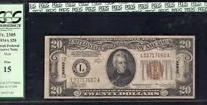 FR�B 2305 1934-A $20 �~���[���u�n���C�v �t�����X�A�M������s���� PCGS FINE-15