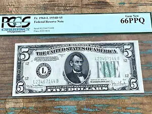 $5 1934D 1960-L LB �u���b�N �T���t�����V�X�R FRN PCGS 66PPQ - GEM +