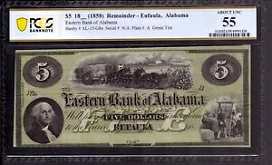 1858 �N $5 �C�[�X�^�� �A���o�}��s EUFAULA �p�~�c������ PCGS B AU 55