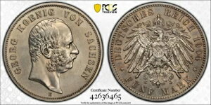 1904-E hCc SAXONY-ALBERTINE 5 }[N Georg I PCGS AU-ڍ